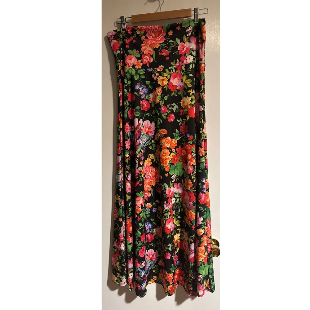 LuLaRoe Womens Black Floral Print Stretch Midnight Garden Maxi Skirt Size Large